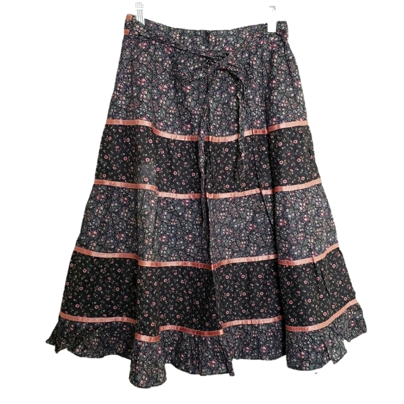 Vintage Gunne Sax Black Floral Print Skirt - Picture 2 of 14
